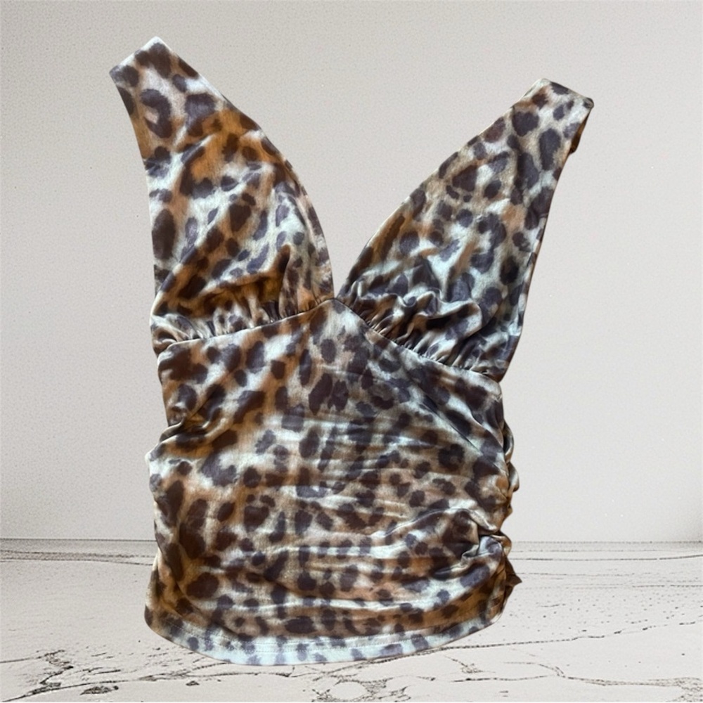 Leopard animal Print Halter Crop Top size XS Y2K Mob Wives